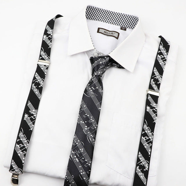 Music Printed Suspenders & Tie