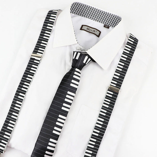 Music Printed Suspenders & Tie