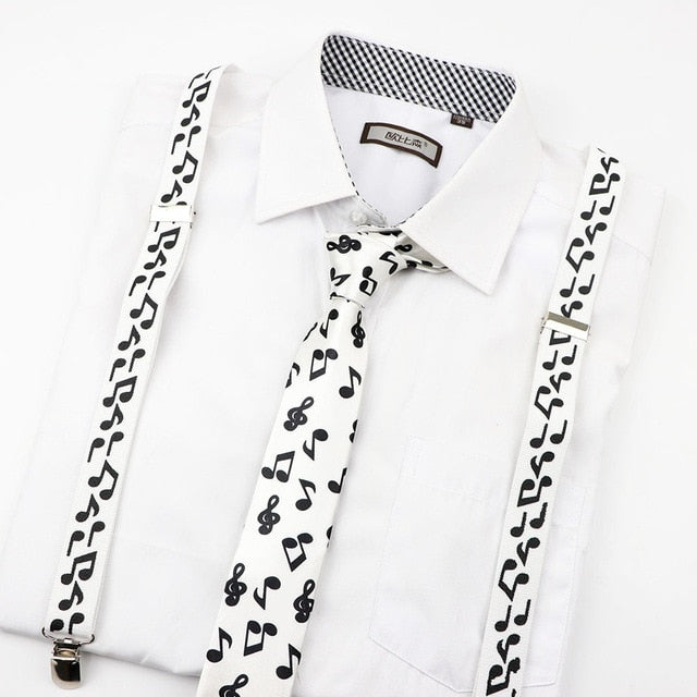 Music Printed Suspenders & Tie