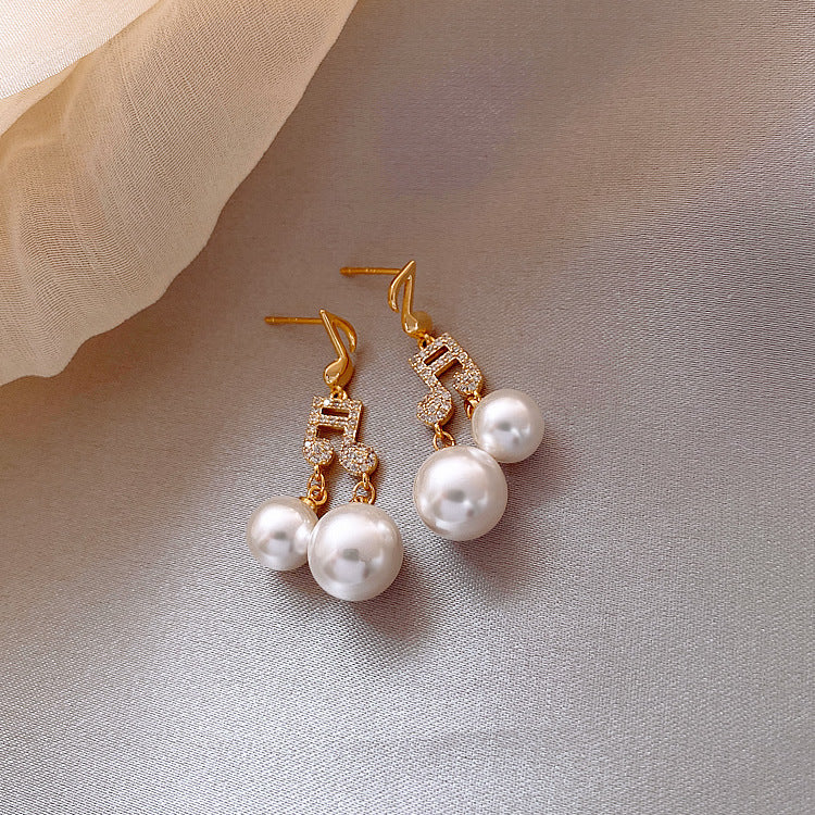 White Pearls Music Notes Earrings