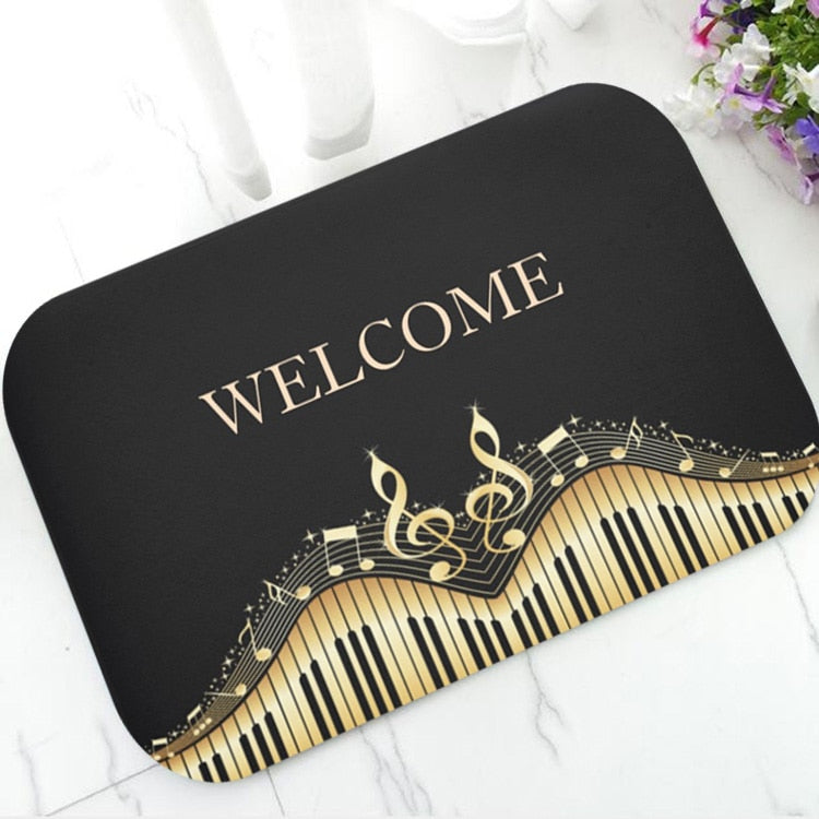 Golden Music Notes Piano keys Doormat