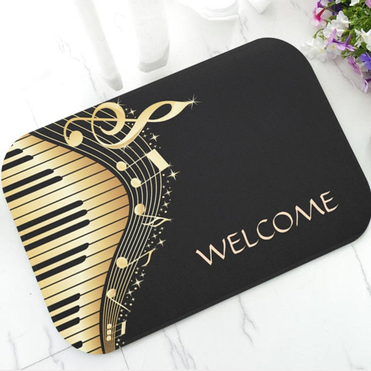 Golden Music Notes Piano keys Doormat