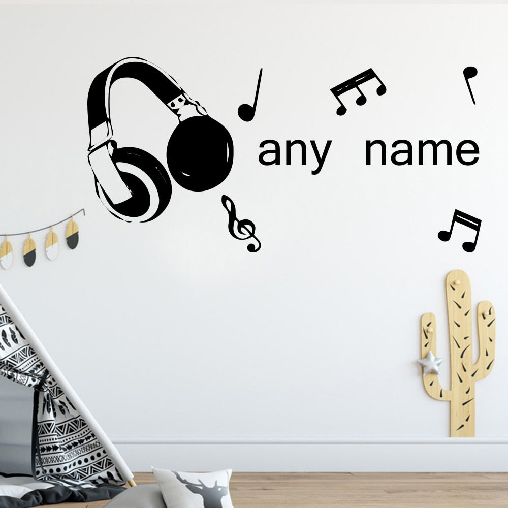 Personalized Music Headphones Wall Sticker