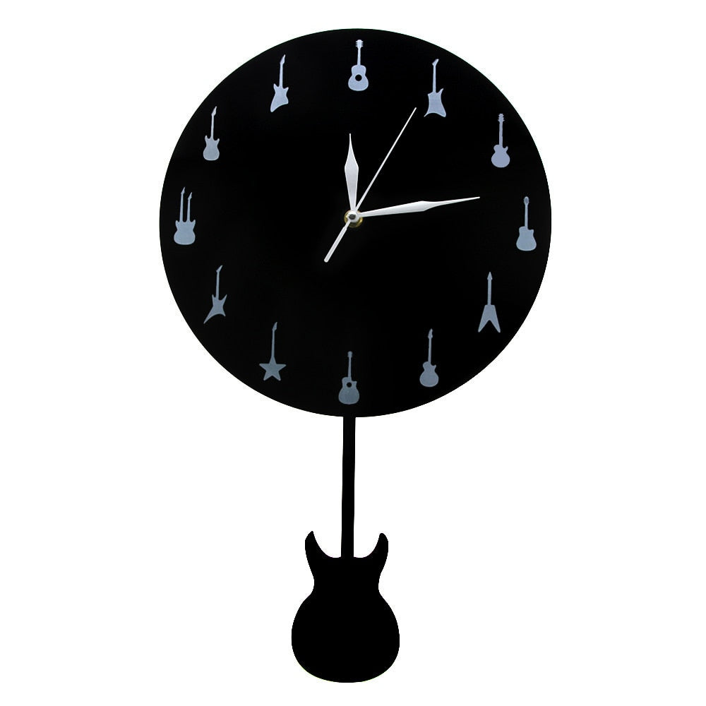 Guitar With Swinging Pendulum Wall Clock