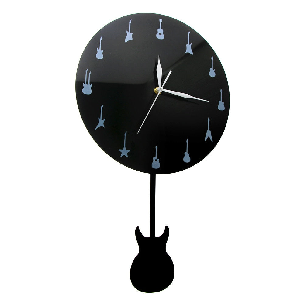 Guitar With Swinging Pendulum Wall Clock