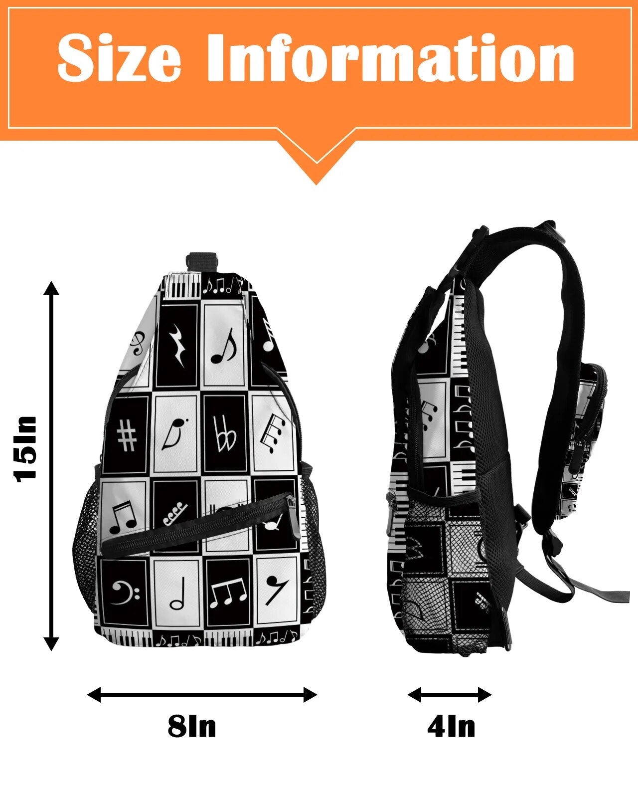 Black White Music Piano Chest Bag