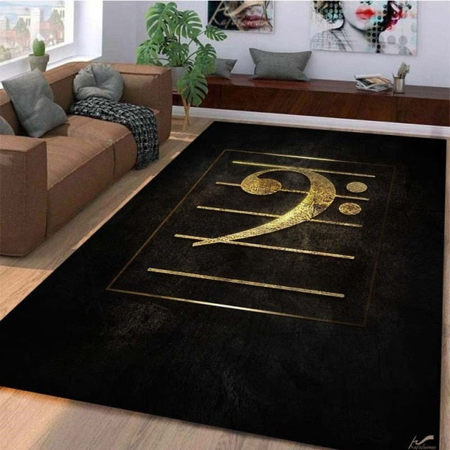 Music Print Black Rug
