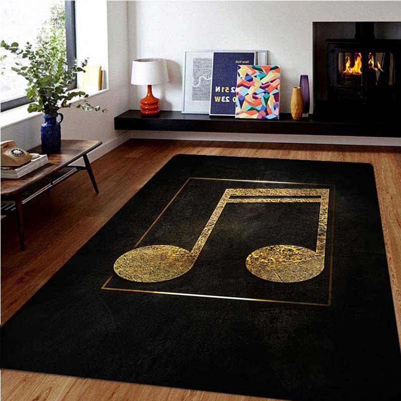 Music Print Black Rug