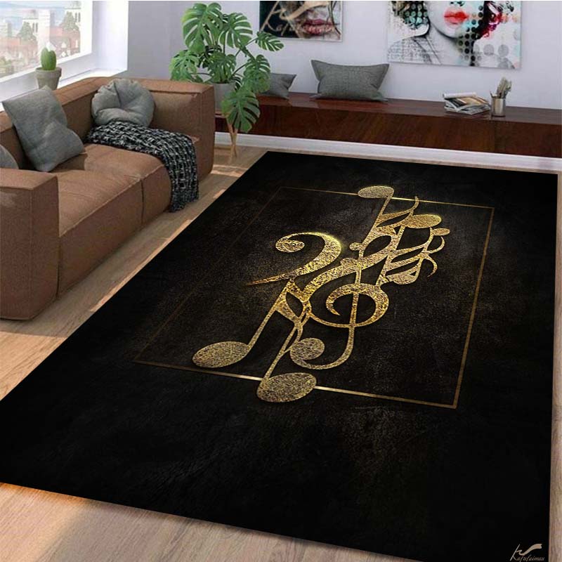 Music Print Black Rug