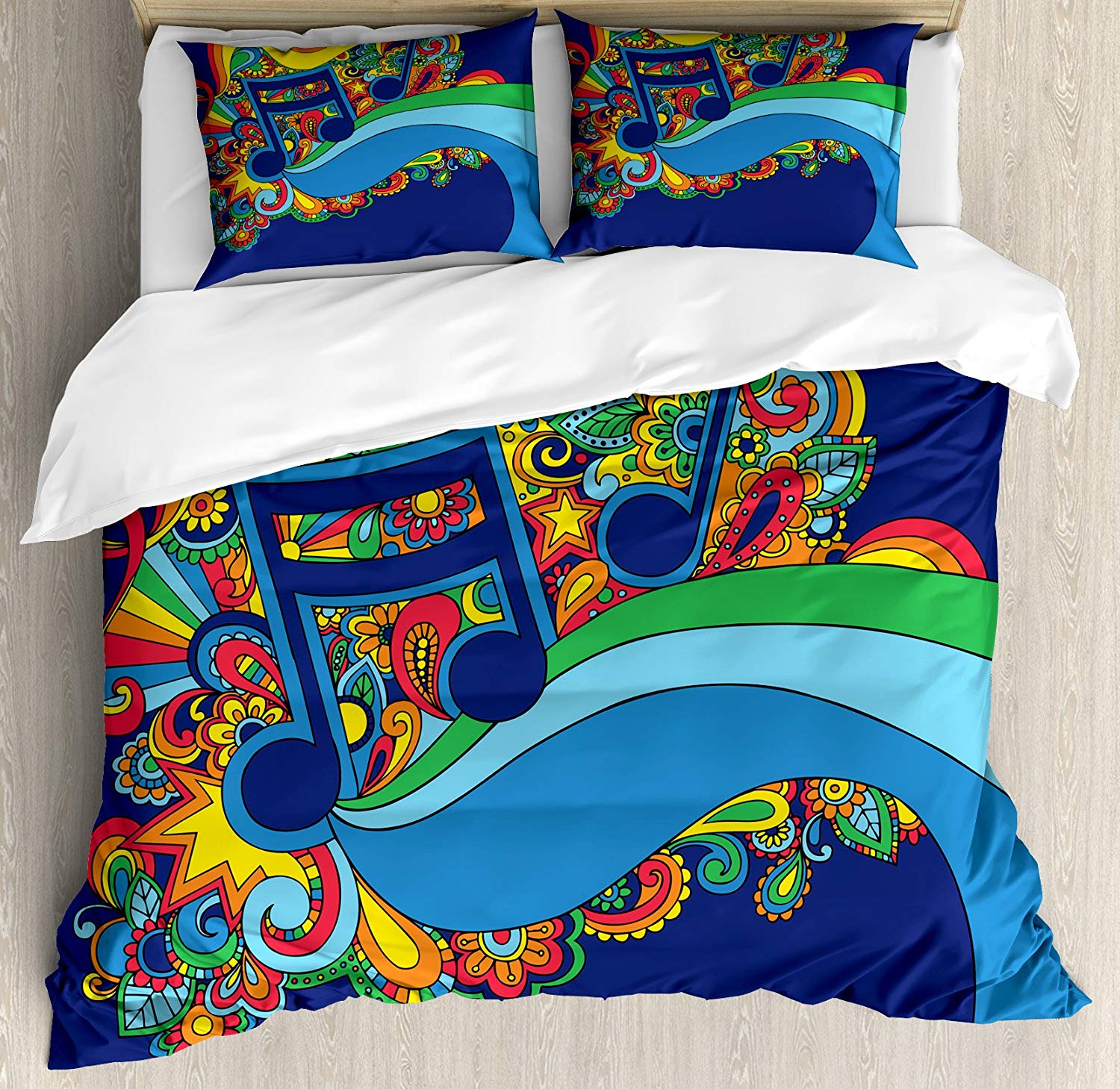 Floral Music Notes Blue Bedding Set