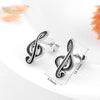 Silver Black Treble Clef Earrings