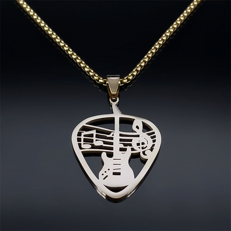 Gold Color Hollow Guitar Pick Necklace