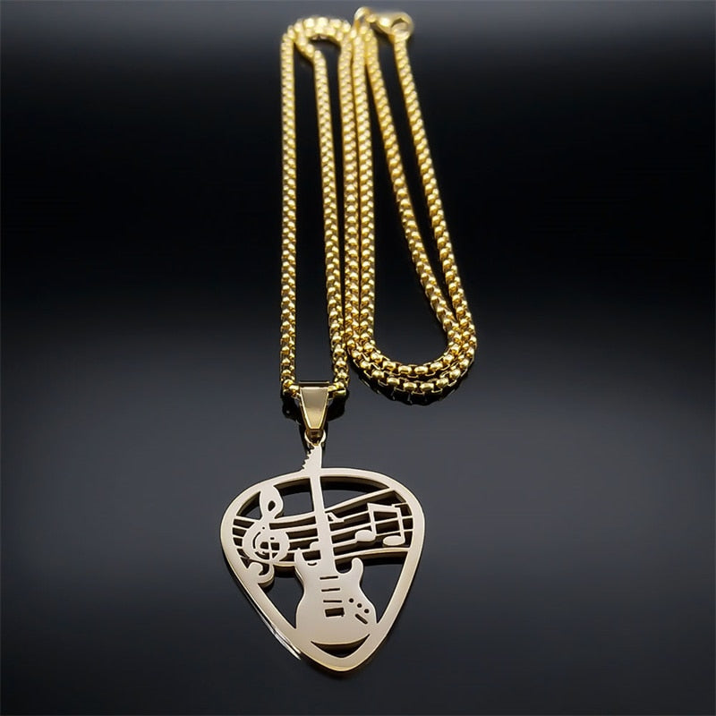 Gold Color Hollow Guitar Pick Necklace