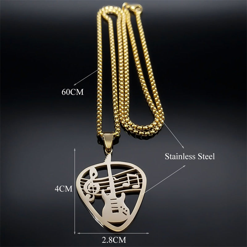 Gold Color Hollow Guitar Pick Necklace