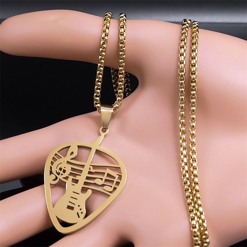 Gold Color Hollow Guitar Pick Necklace