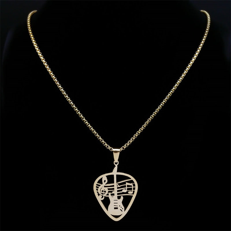 Gold Color Hollow Guitar Pick Necklace