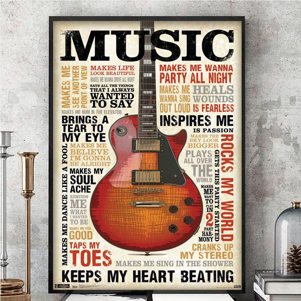 Music Guitar Retro Wall Poster