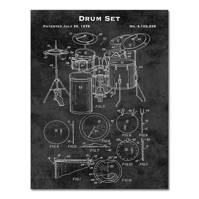 Drum Blueprint Retro Wall Art