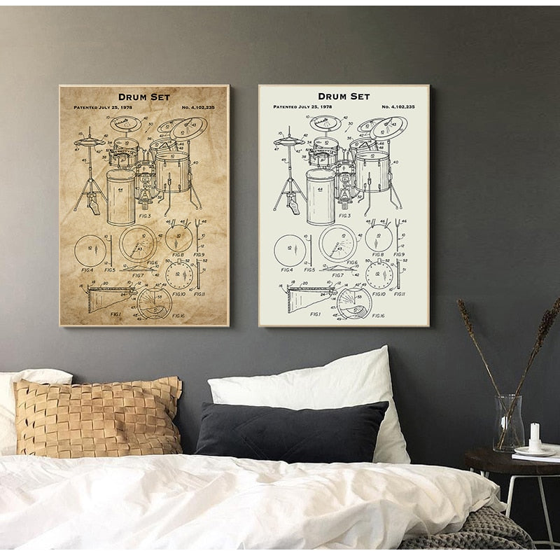 Drum Blueprint Retro Wall Art