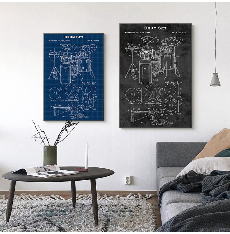 Drum Blueprint Retro Wall Art