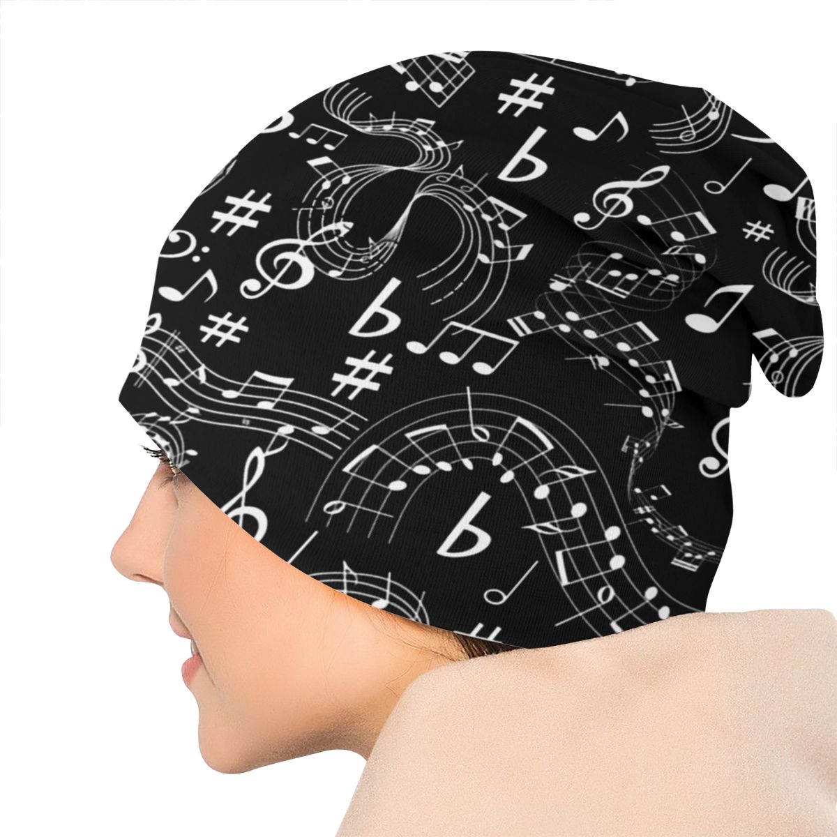 Music Notes Black Beanie