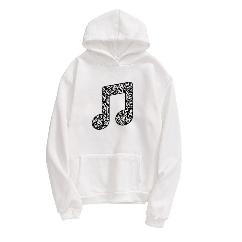 Music Notes Flowers Print Hoodie