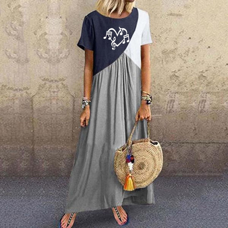 Music Notes Splice Casual Dress