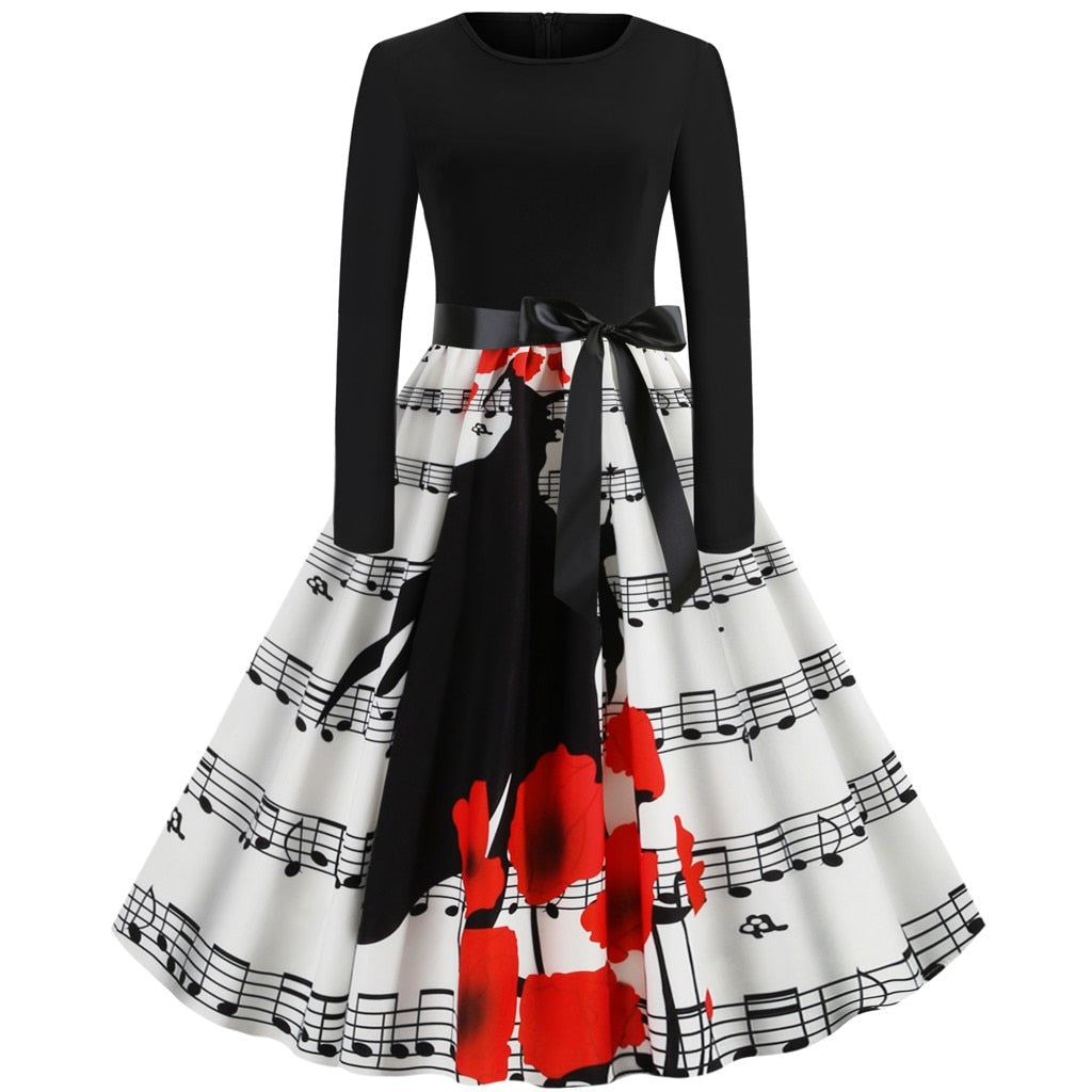 Retro Music Note Print Dress