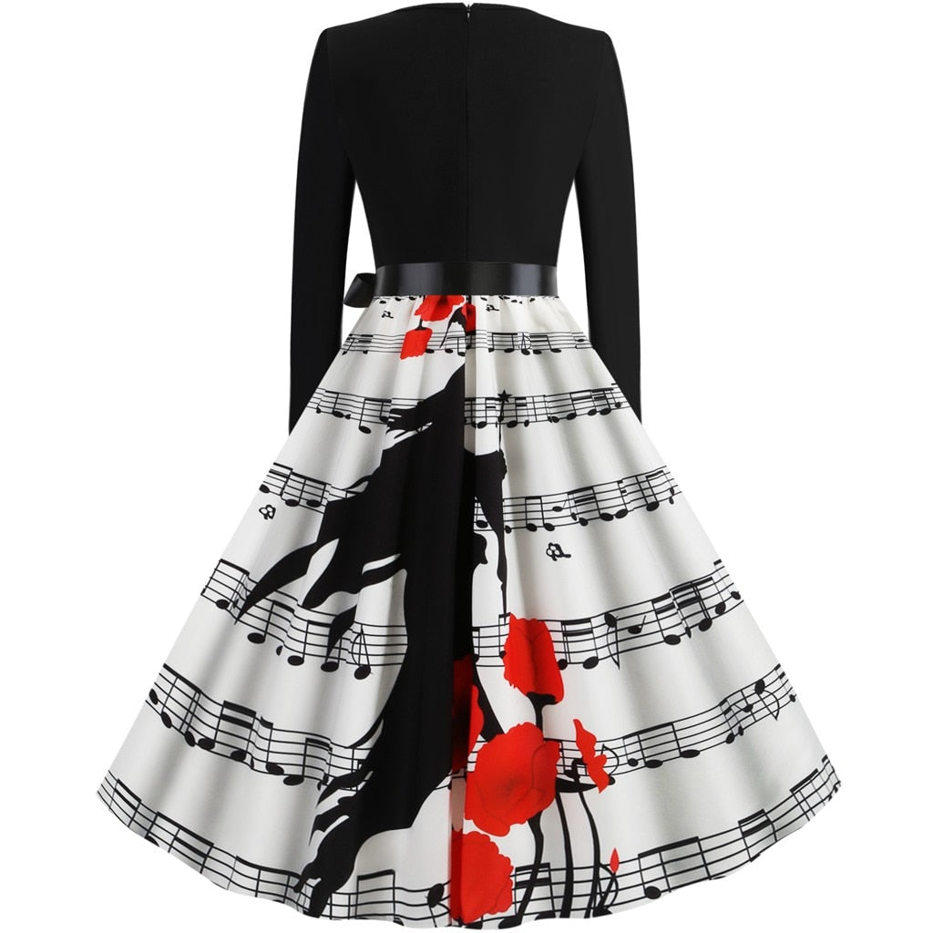 Retro Music Note Print Dress