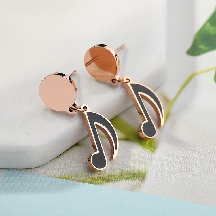 Music Note Rose Gold Earrings