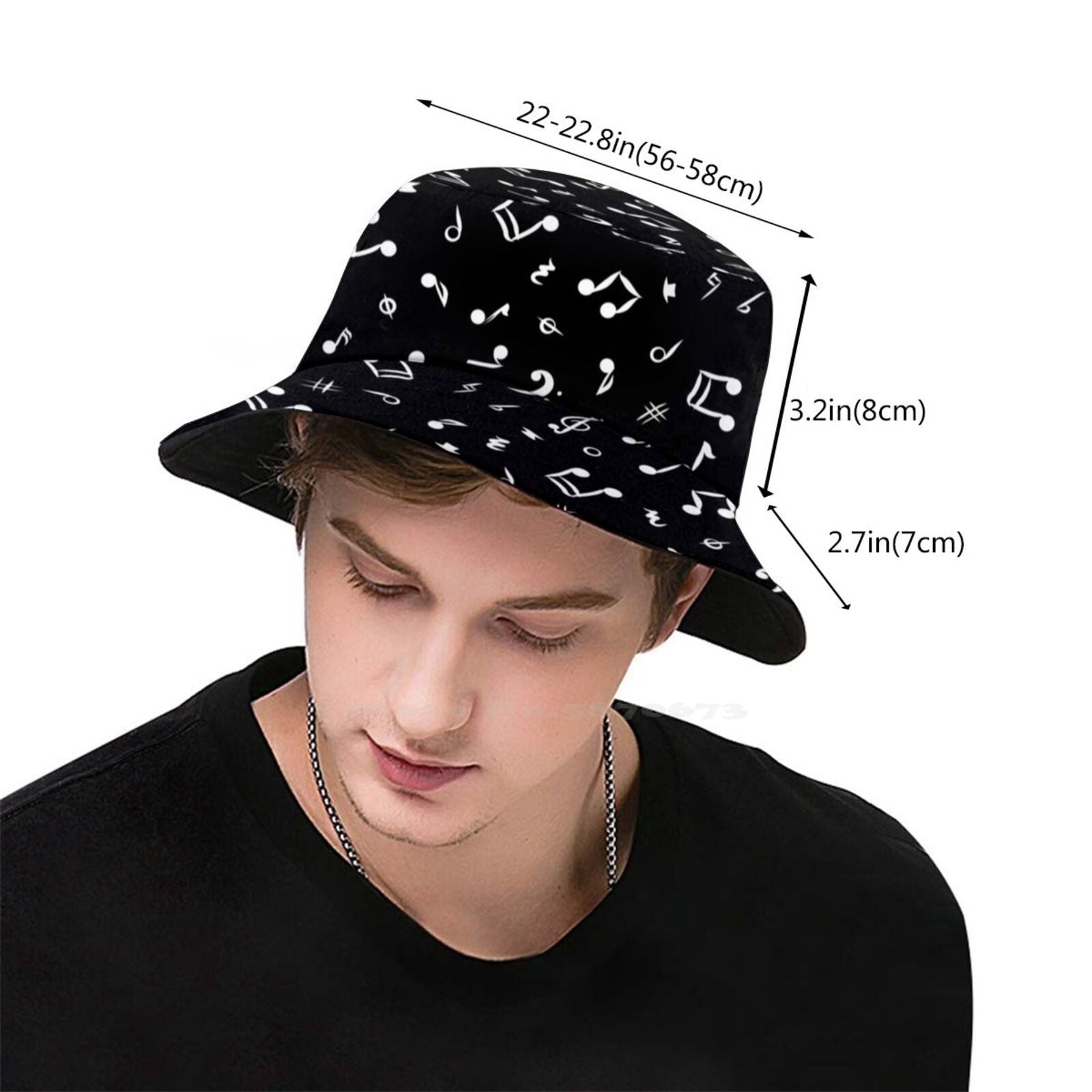 Music Notes Black Bucket Hat