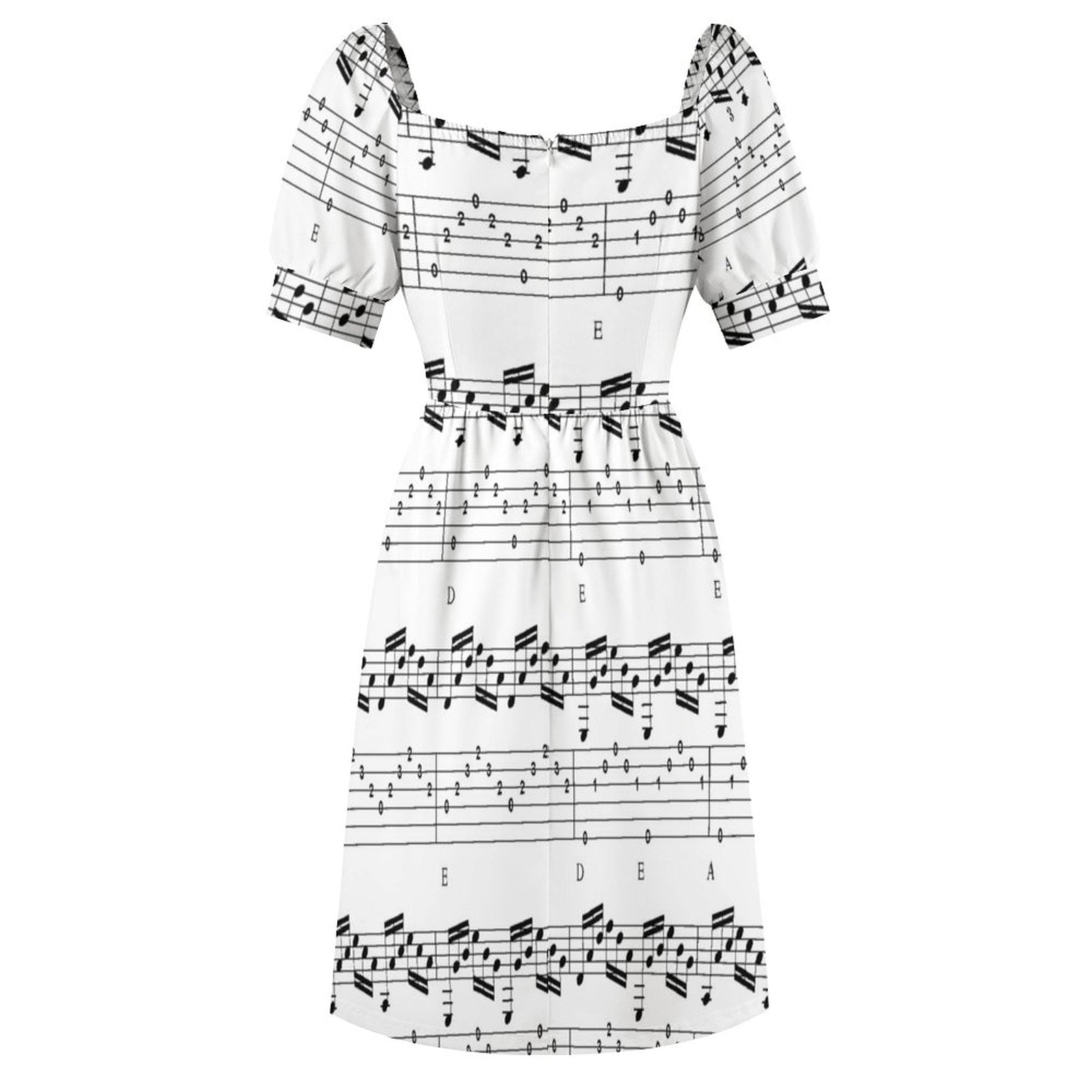 Music Notes White Puff Sleeve Dress