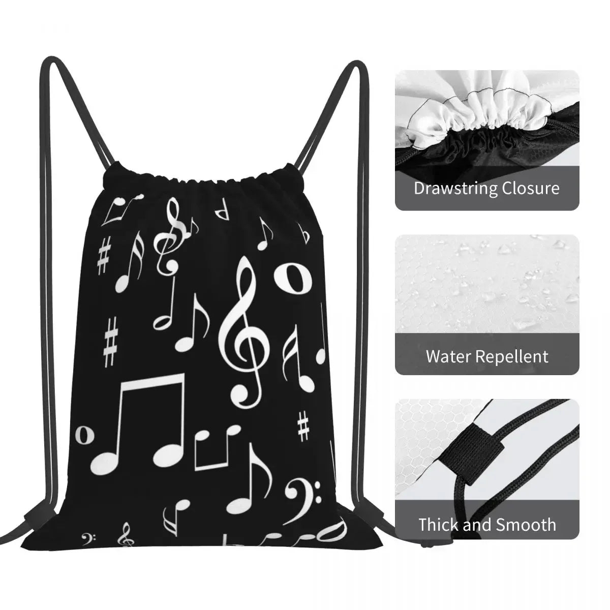 Minimalist Music Notes Drawstring Bag