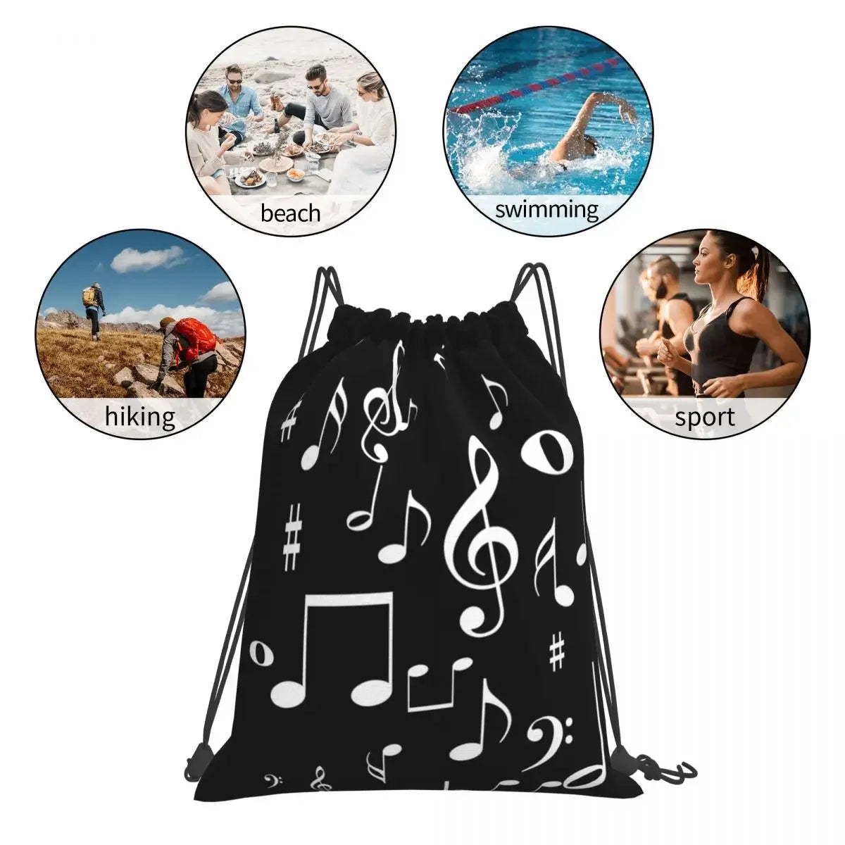 Minimalist Music Notes Drawstring Bag