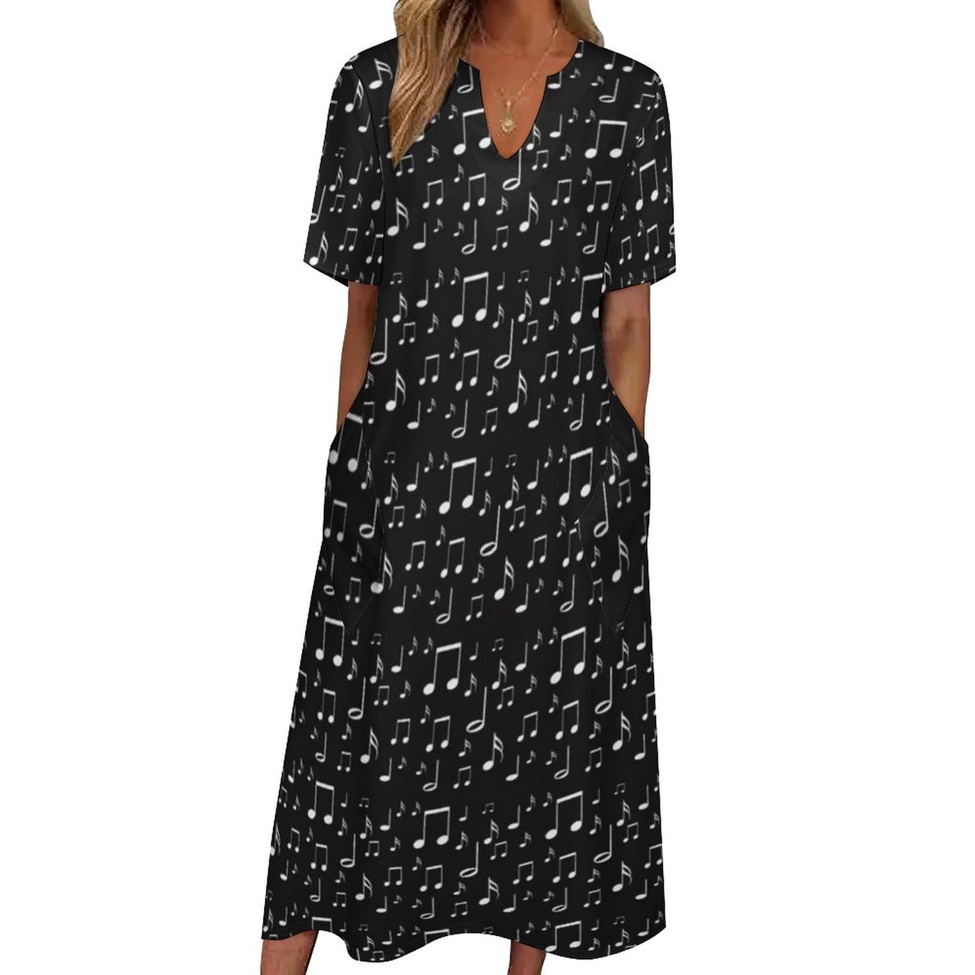 Music Notes V-neck Pocket Dress