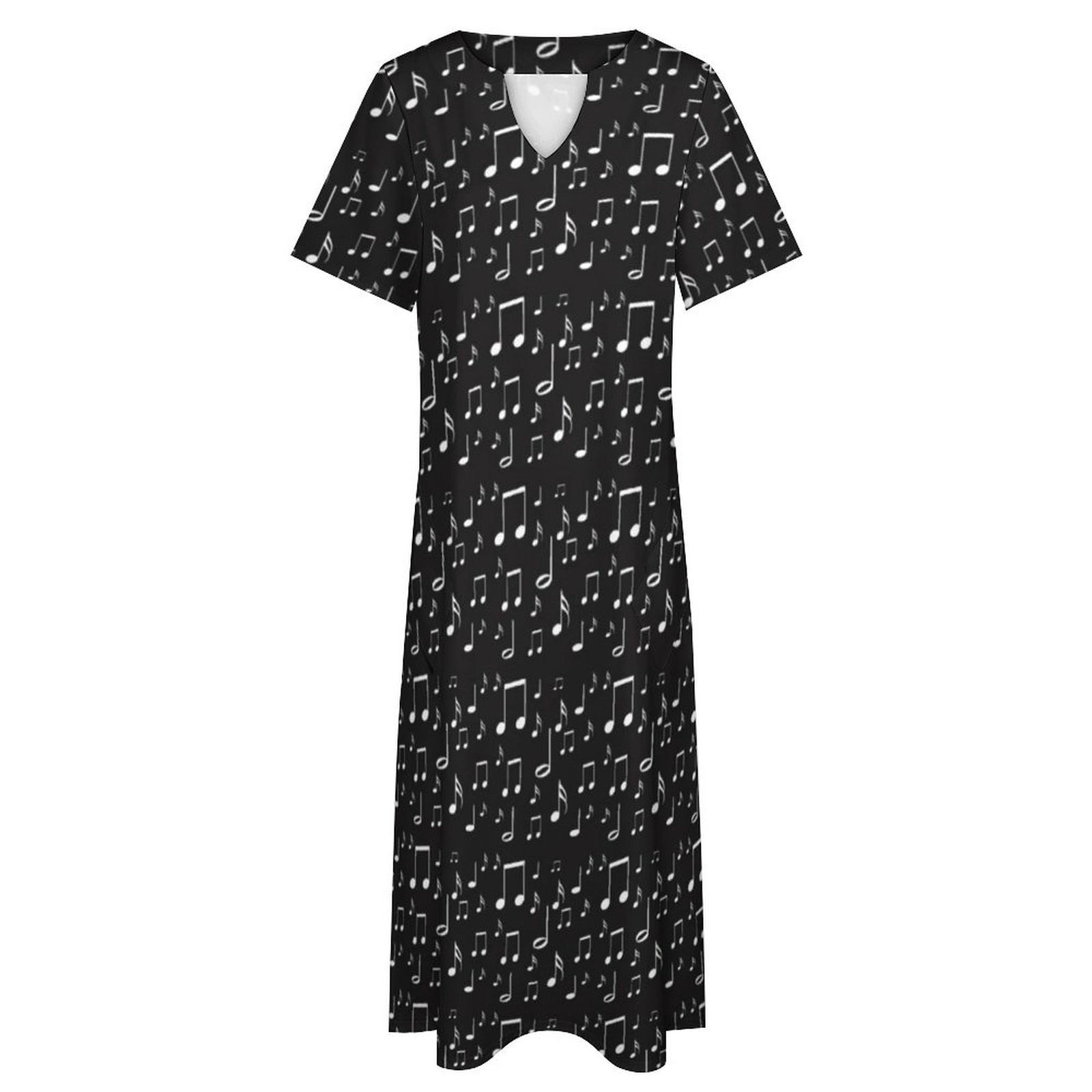 Music Notes V-neck Pocket Dress