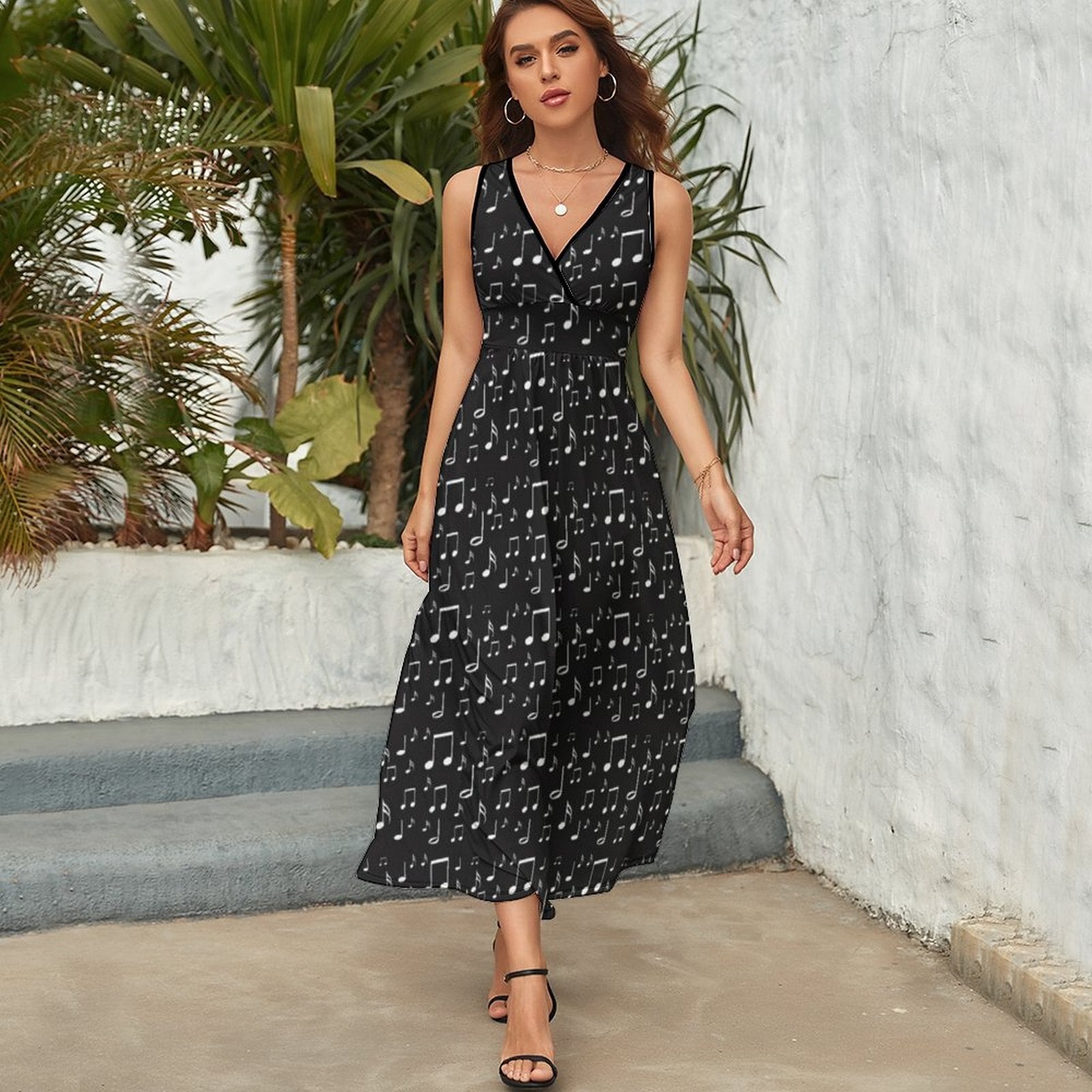 Music Note Long Beach Dress - Artistic Pod Music Note Long Beach Dress - Artistic Pod