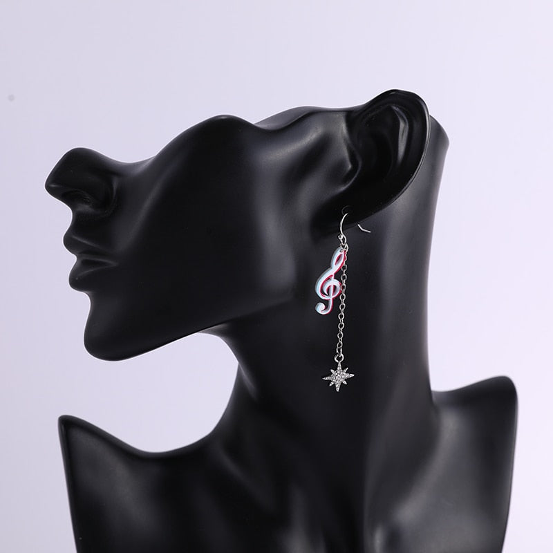 Music Notes Star Drop Earrings