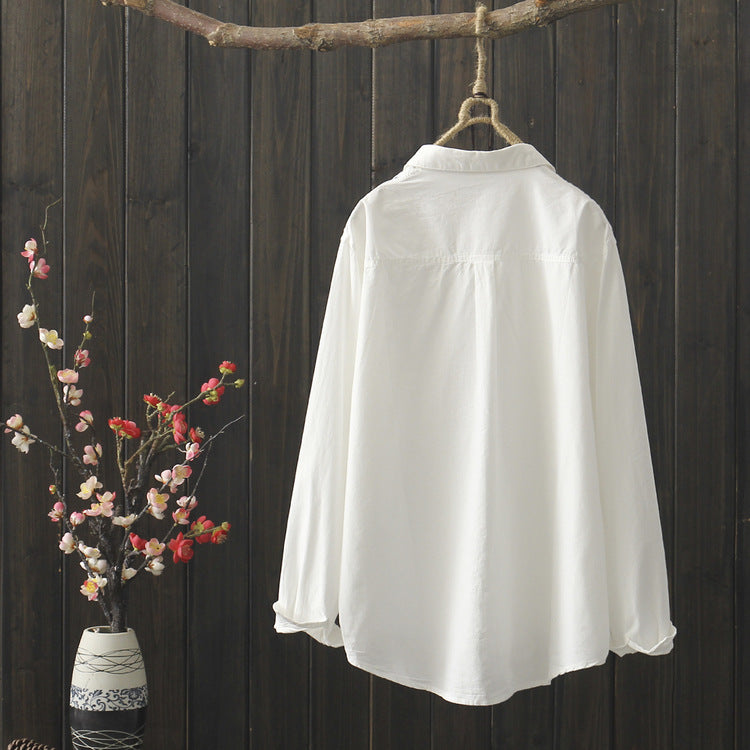 Music Notes Embroidered White Shirt