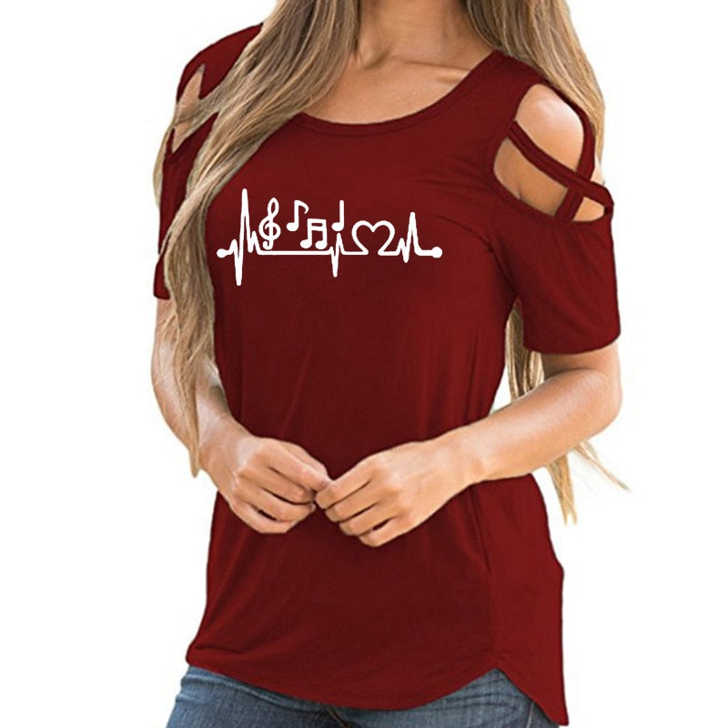 Music Heartbeat Hollow Out T-shirt
