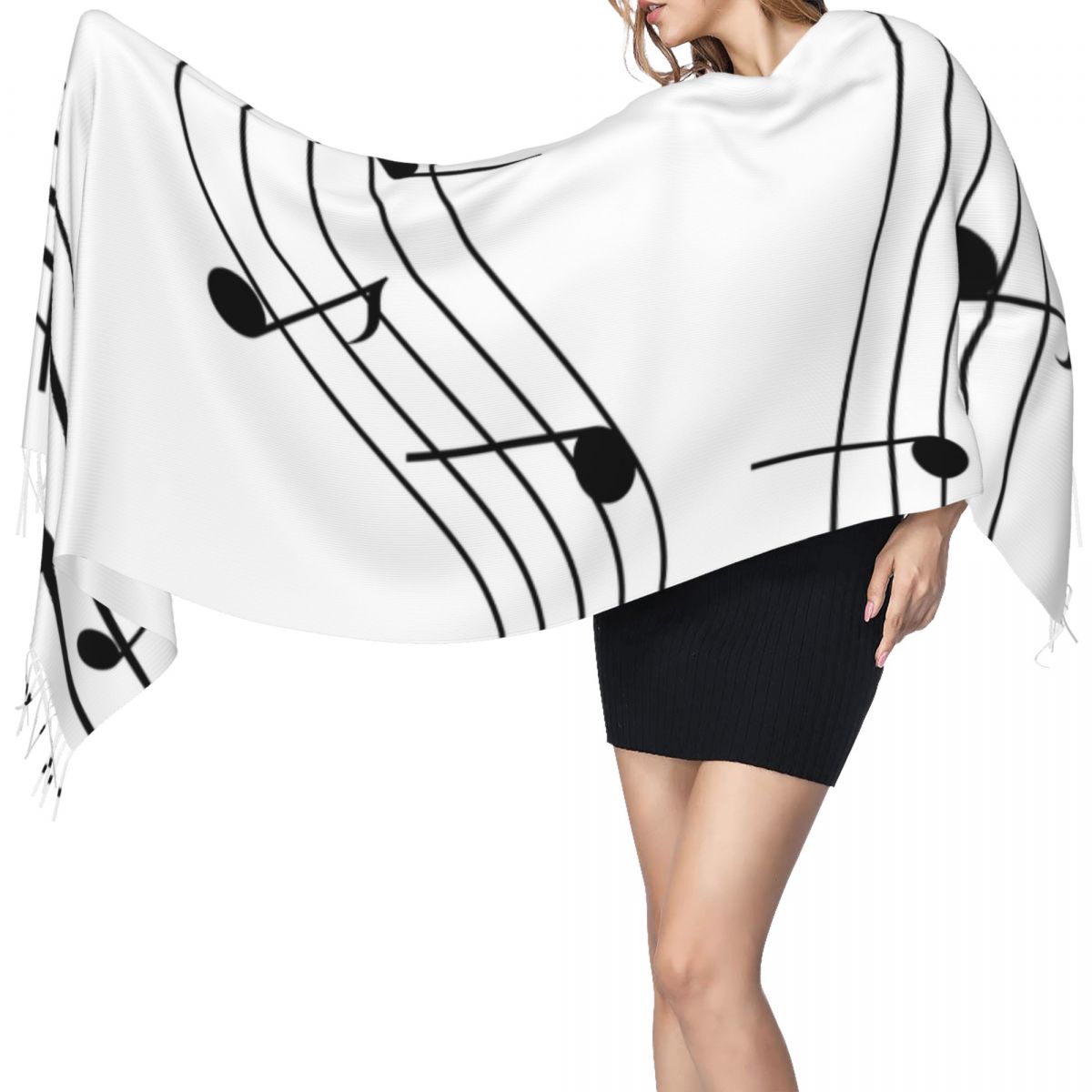 Simple Music Notes Tassel Scarf