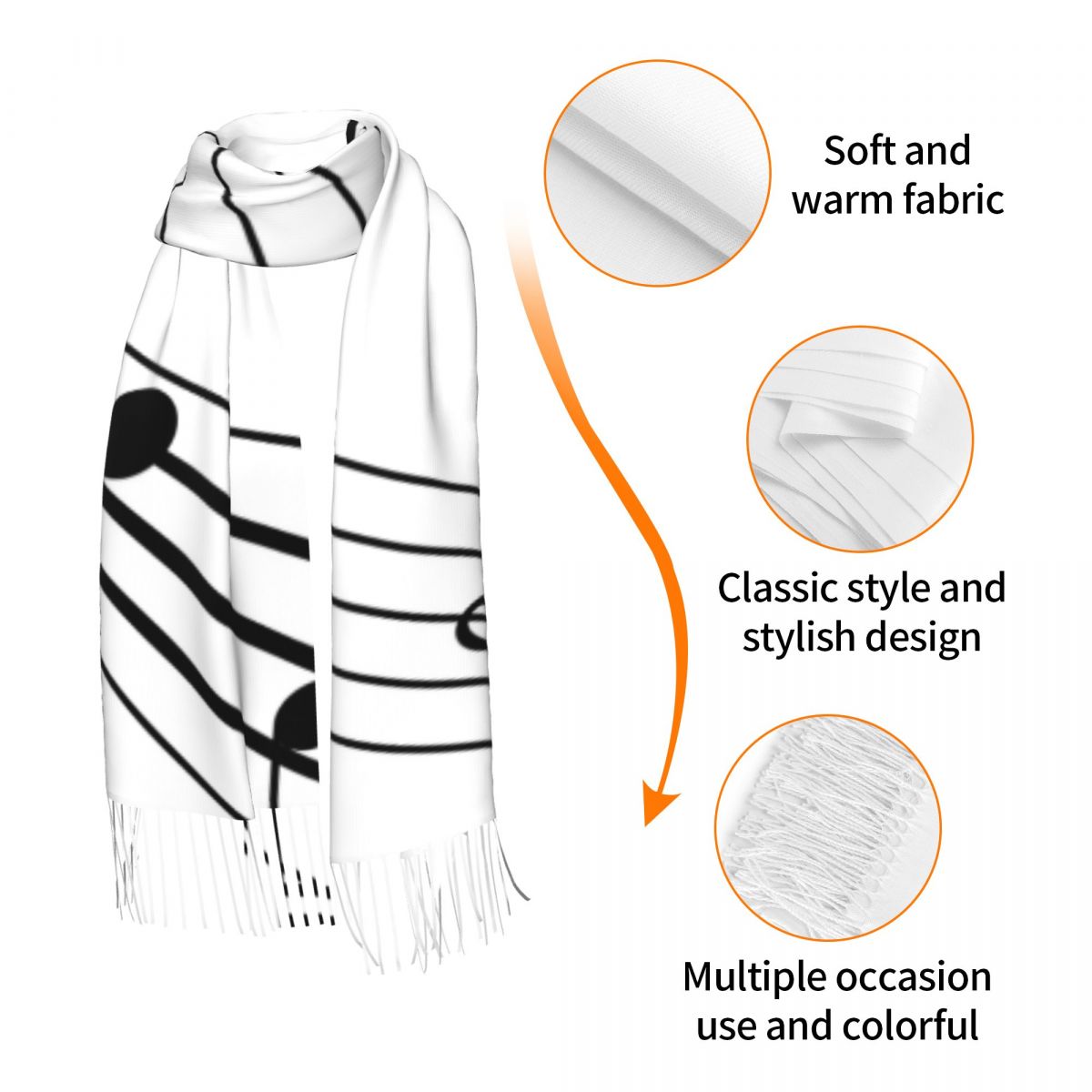 Simple Music Notes Tassel Scarf