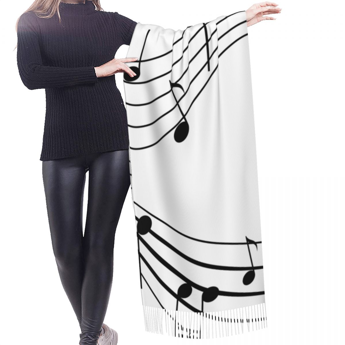 Simple Music Notes Tassel Scarf