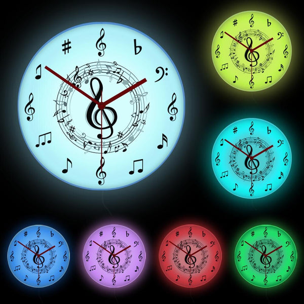 Music Note Luminous Wall Clock - Artistic Pod