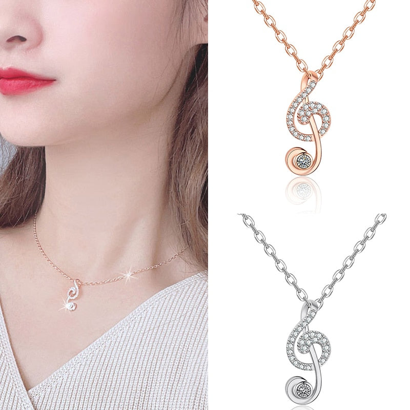 Zircon Music Note Pendant Necklace