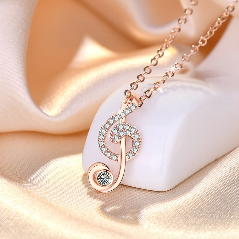 Zircon Music Note Pendant Necklace