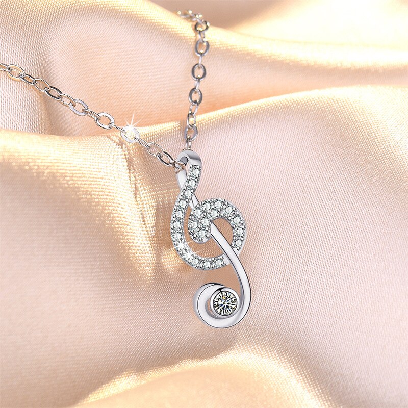 Zircon Music Note Pendant Necklace