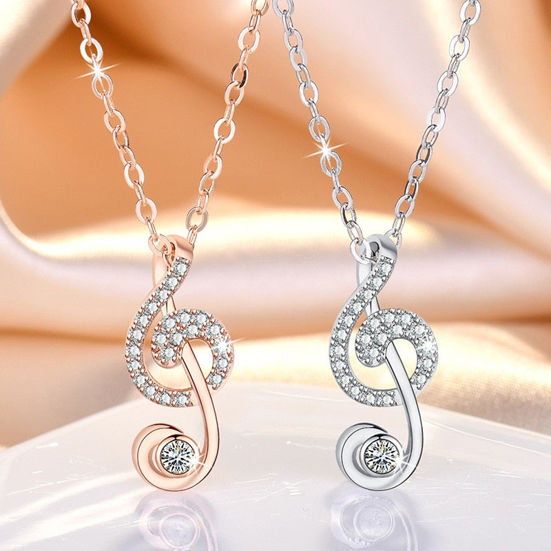 Zircon Music Note Pendant Necklace