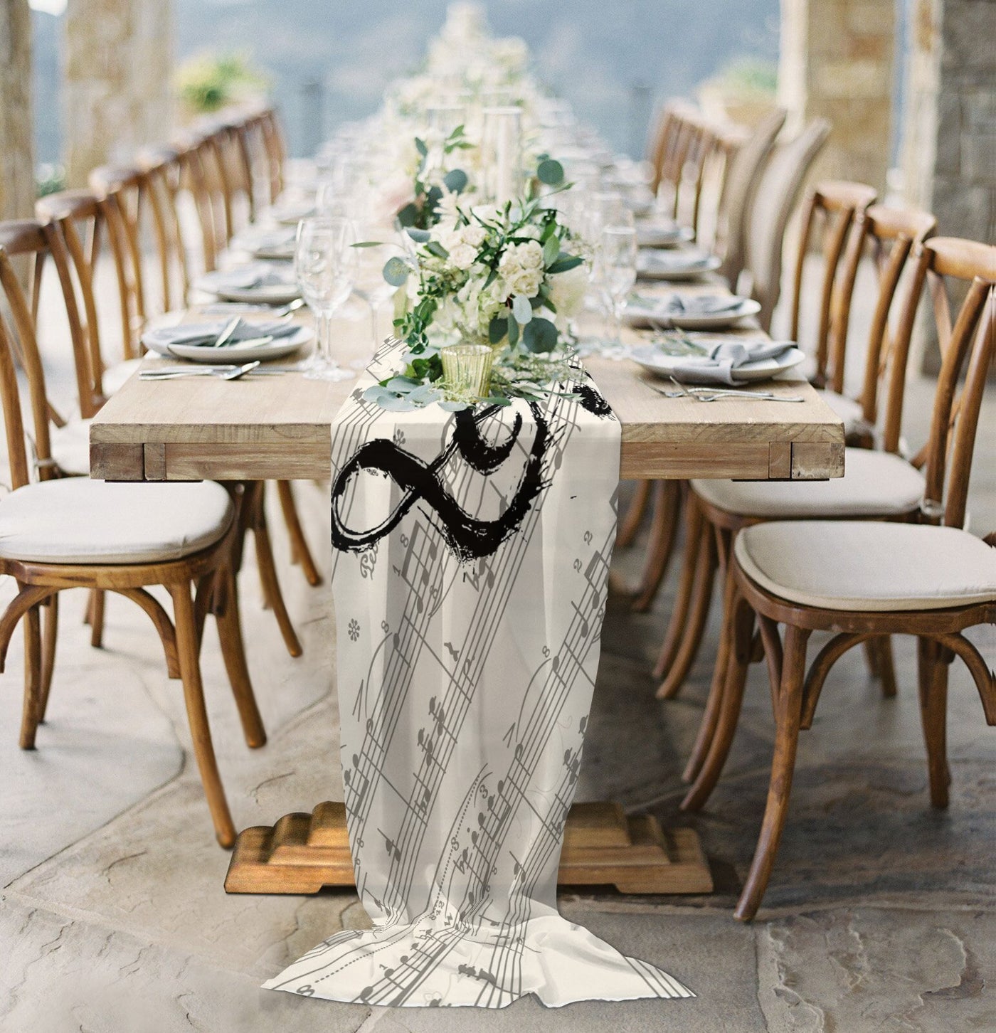Music Vintage Chiffon Table Runner