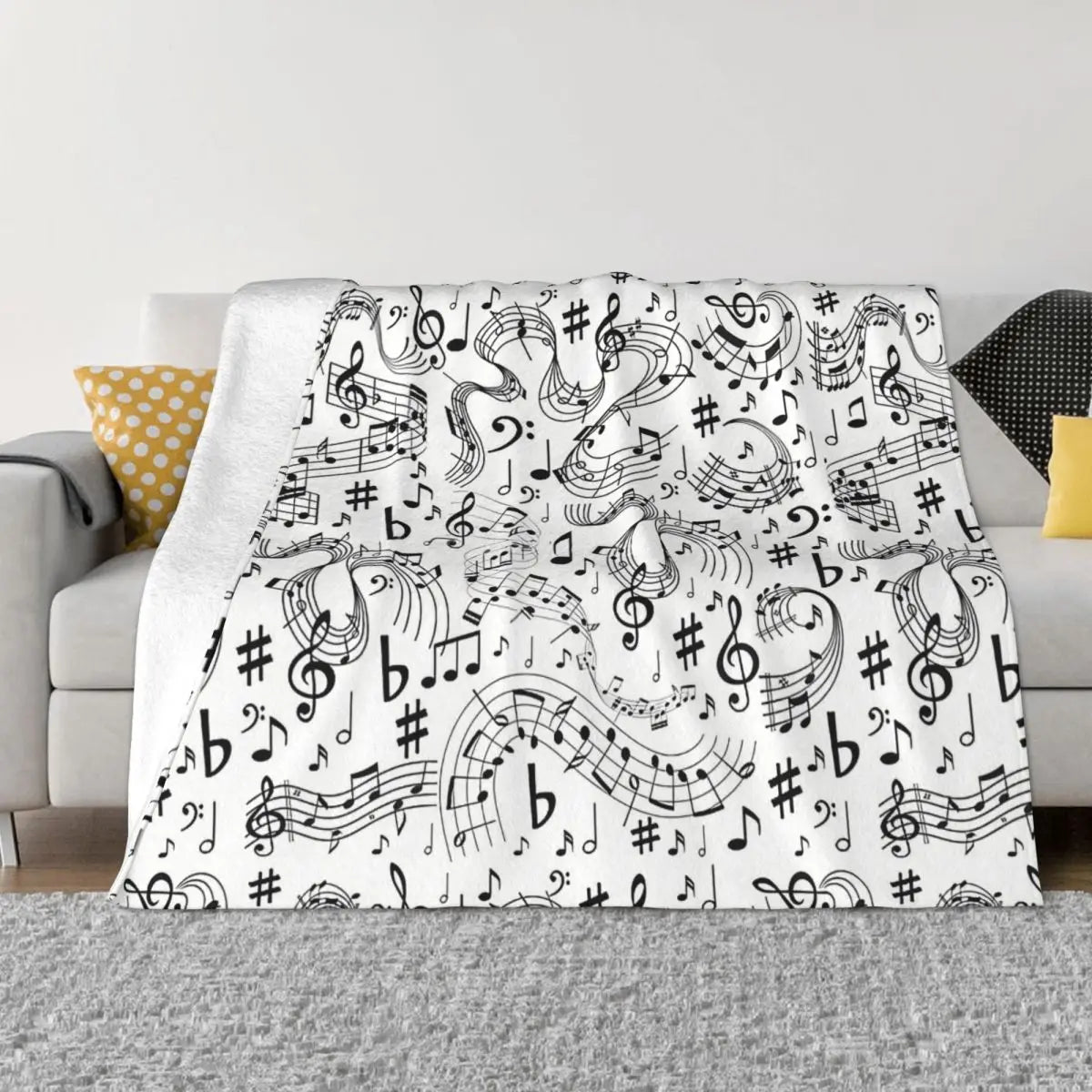 Music Notes White Throw Blanket